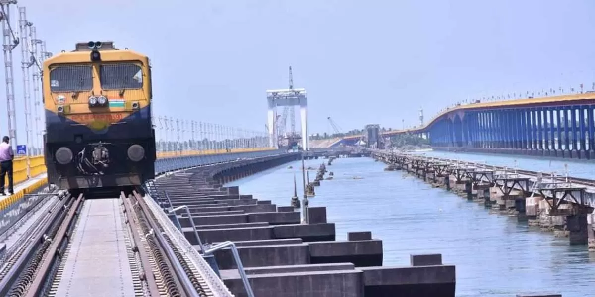 Trial run completes laying track over Pamban rail bridge